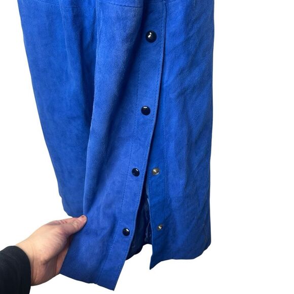 |VTG| 70’S Suede Blue Maxi Skirt w/ Side Buttons - Picture 4 of 9